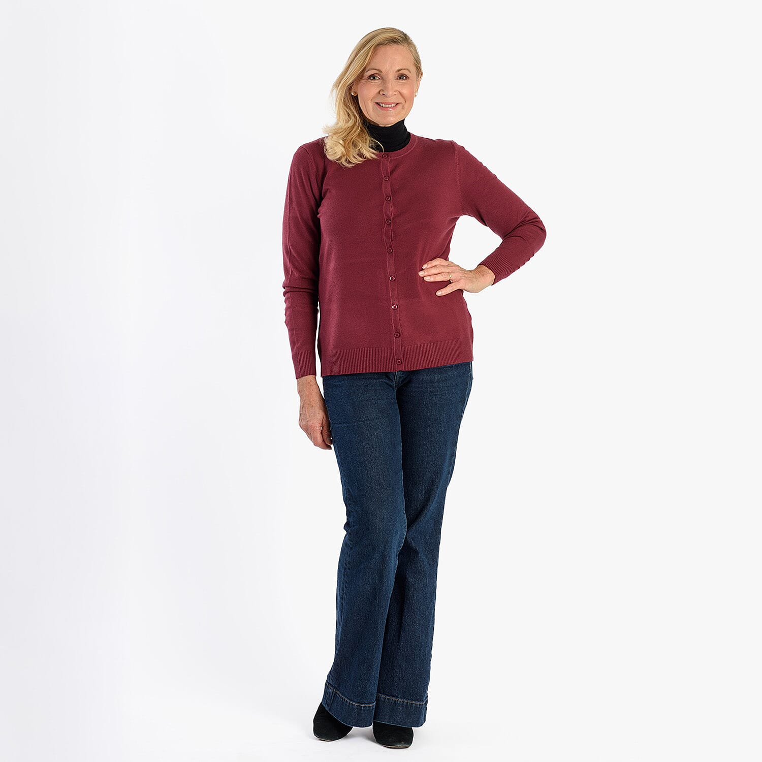 Pure And Natural Crew Neck Cardigan (Size 16) - Burgandy 8250289 1