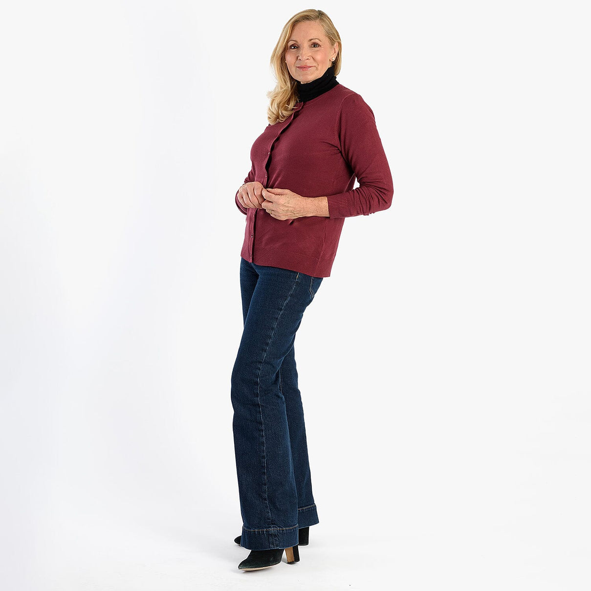 Pure And Natural Crew Neck Cardigan (Size 16) - Burgandy 8250289 2