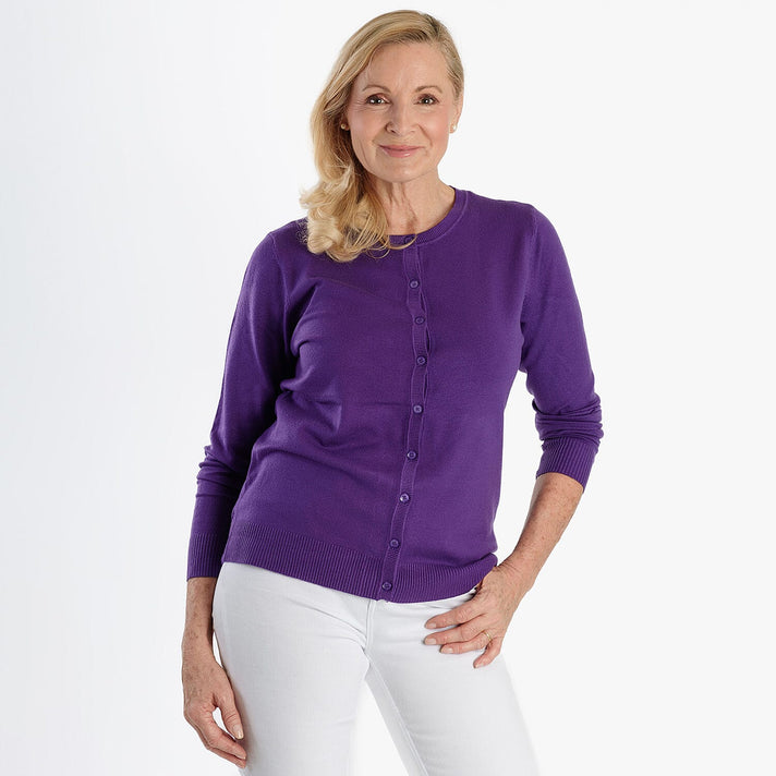 Pure And Natural Crew Neck Cardigan (Size 16) - Purple 8250302 1