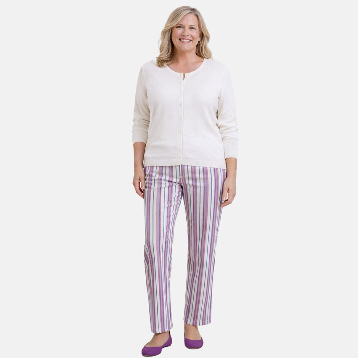 Pure And Natural Crew Neck Knitted Cardigans (Size 10) - White 8483067 0