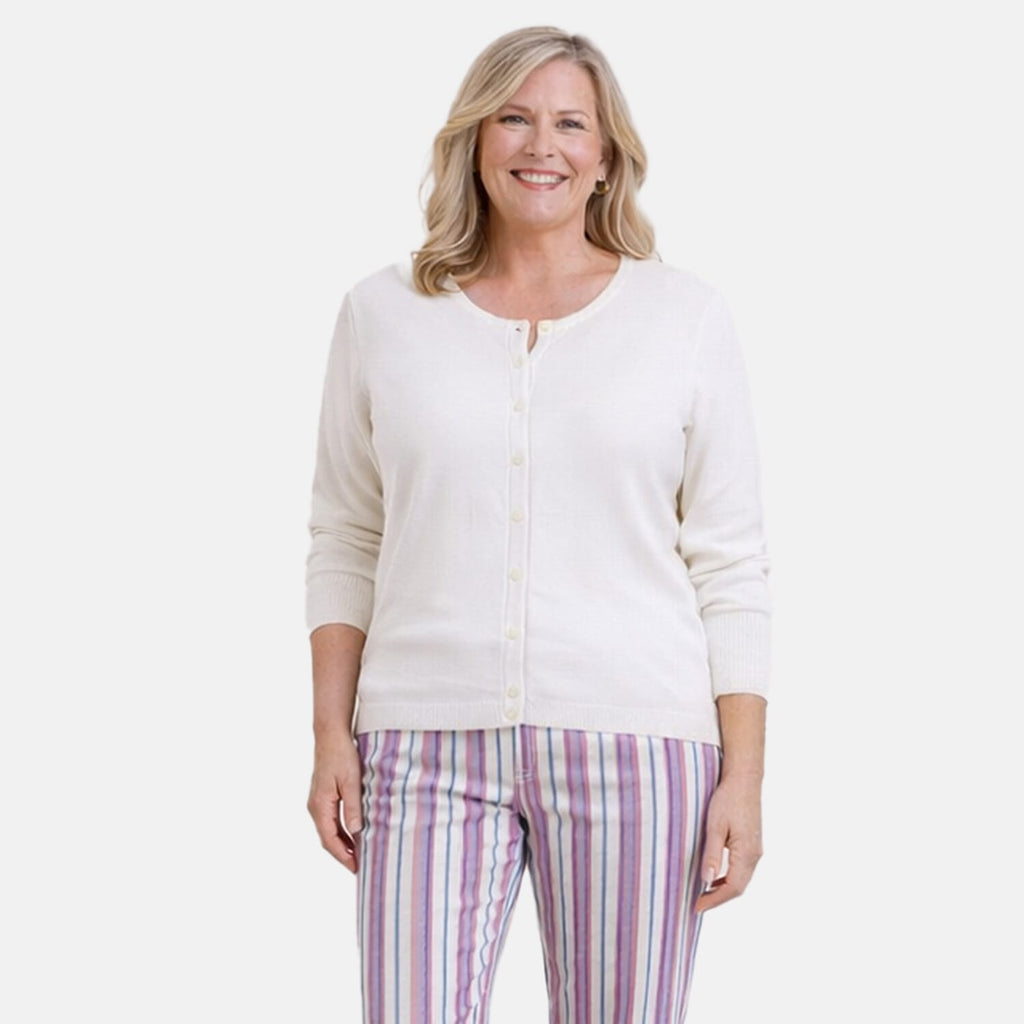 Pure And Natural Crew Neck Knitted Cardigans (Size 10) - White