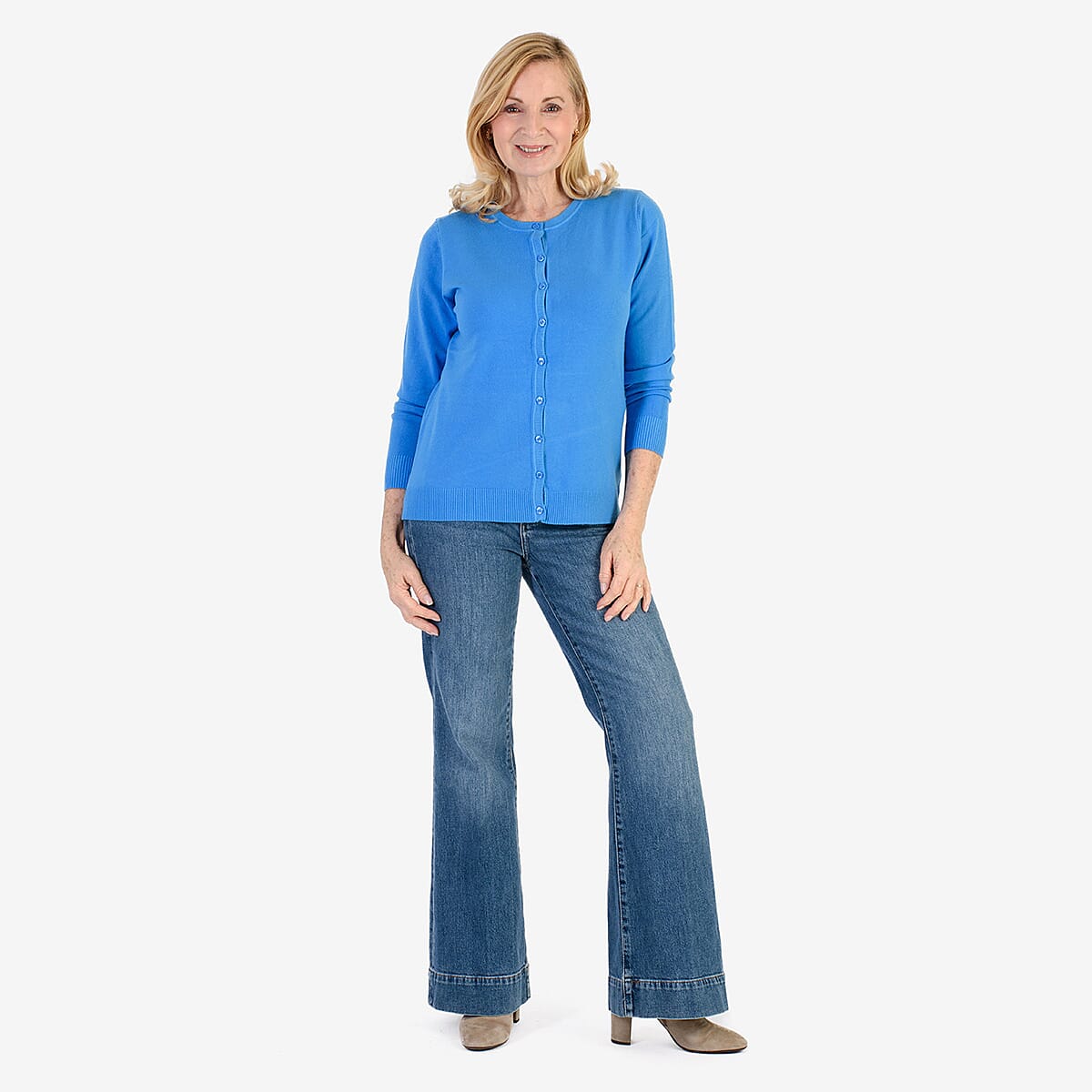 Pure And Natural Crew Neck Knitted Cardigans (Size 14) - Flora Blue V32557021 0