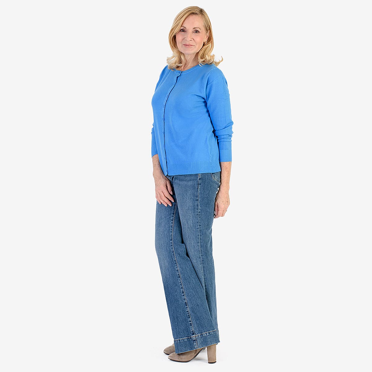 Pure And Natural Crew Neck Knitted Cardigans (Size 14) - Flora Blue V32557021 1