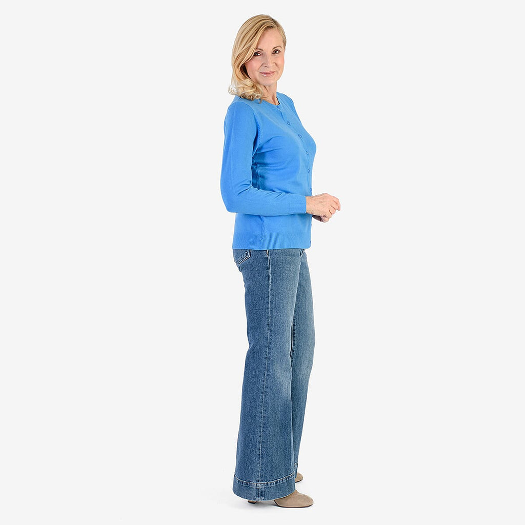 Pure And Natural Crew Neck Knitted Cardigans (Size 14) - Flora Blue