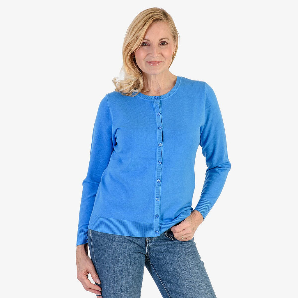 Pure And Natural Crew Neck Knitted Cardigans (Size 14) - Flora Blue
