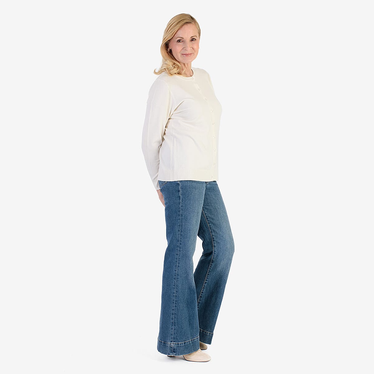 Pure And Natural Crew Neck Cardigans (Size 14) - Ivory V32350264 3