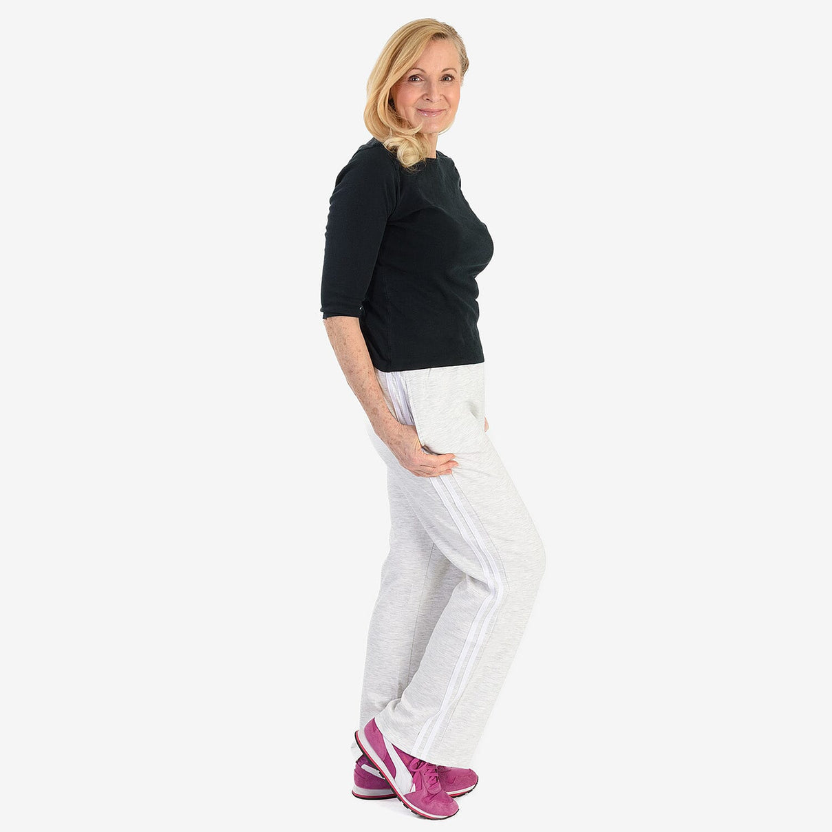 Pure And Natural Elasticated Waist Band Stripe Trousers (Size M) - Grey V32516513 2