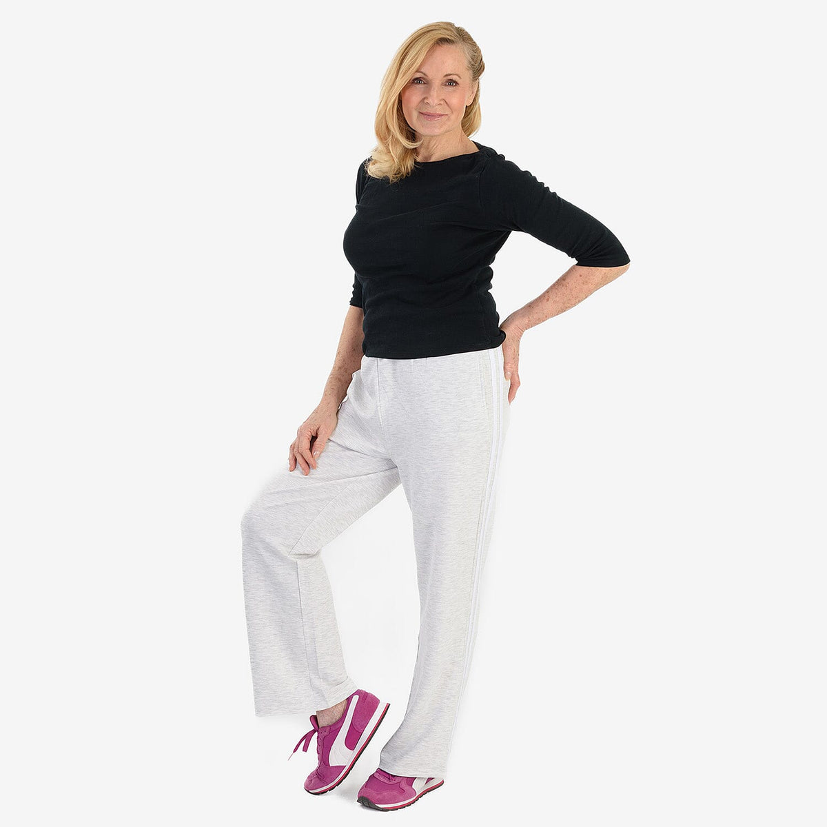 Pure And Natural Elasticated Waist Band Stripe Trousers (Size M) - Grey V32516513 3
