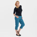 Pure and Natural Elasticated Waist Cropped Stretched Trousers with 20Inch Inseam (Size 12) - Teal