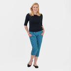 Pure and Natural Elasticated Waist Cropped Stretched Trousers with 20Inch Inseam (Size 12) - Teal