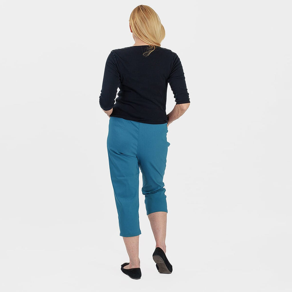 Pure and Natural Elasticated Waist Cropped Stretched Trousers with 20Inch Inseam (Size 12) - Teal