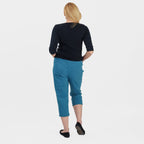 Pure and Natural Elasticated Waist Cropped Stretched Trousers with 20Inch Inseam (Size 12) - Teal