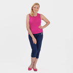 Pure and Natural Elasticated Waist Cropped Stretched Trousers with 20Inch Inseam (Size 18) - Navy