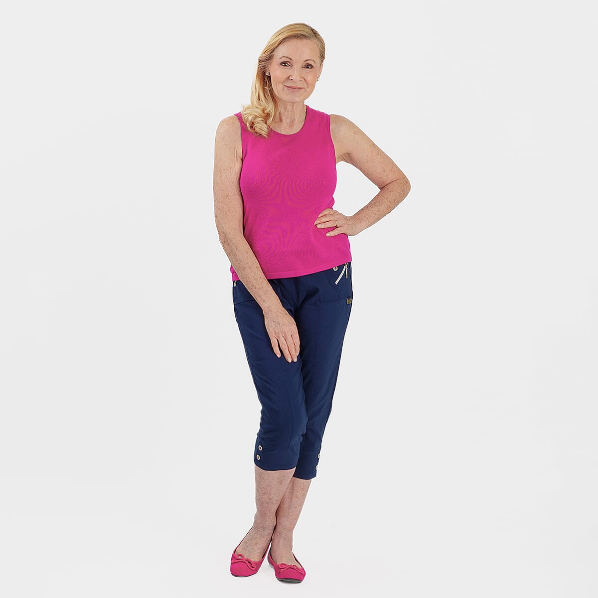 Pure and Natural Elasticated Waist Cropped Stretched Trousers with 20Inch Inseam (Size 18) - Navy V32540302 2