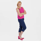 Pure and Natural Elasticated Waist Cropped Stretched Trousers with 20Inch Inseam (Size 18) - Navy