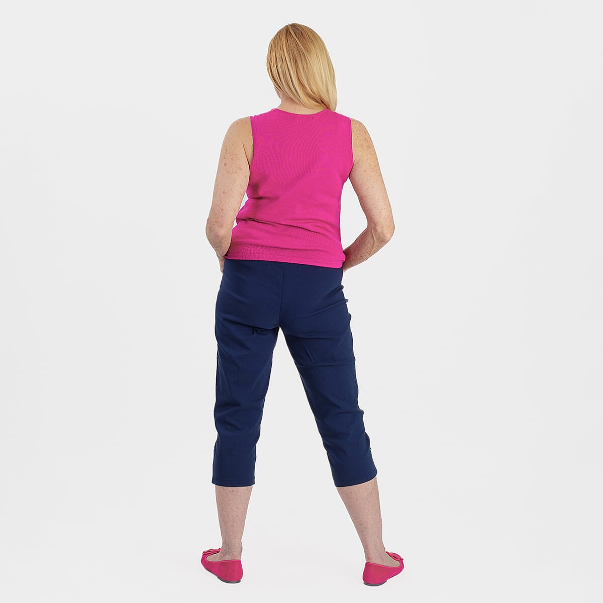 Pure and Natural Elasticated Waist Cropped Stretched Trousers with 20Inch Inseam (Size 18) - Navy V32540302 4