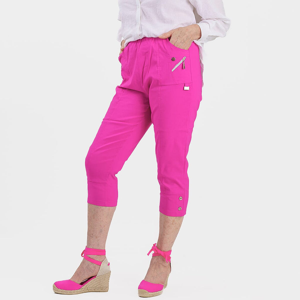 Pure and Natural Elasticated Waist Cropped Stretched Trousers with 20Inch Inseam (Size 18) - Rose Pink