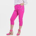 Pure and Natural Elasticated Waist Cropped Stretched Trousers with 20Inch Inseam (Size 18) - Rose Pink