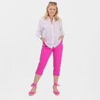 Pure and Natural Elasticated Waist Cropped Stretched Trousers with 20Inch Inseam (Size 18) - Rose Pink
