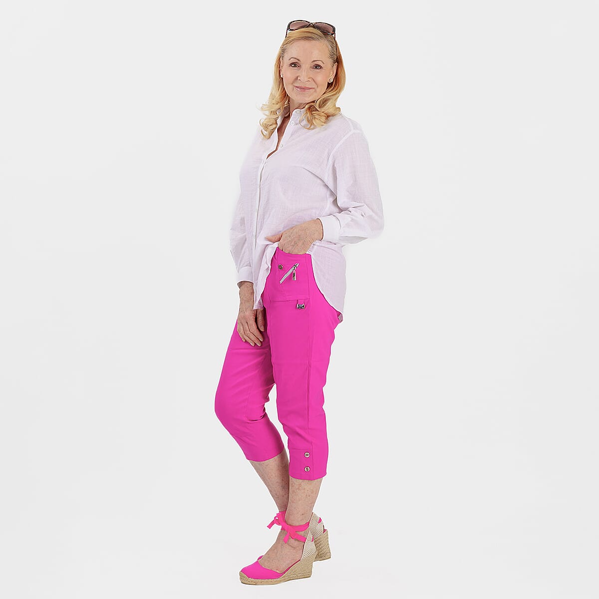 Pure and Natural Elasticated Waist Cropped Stretched Trousers with 20Inch Inseam (Size 18) - Rose Pink V32606039 2