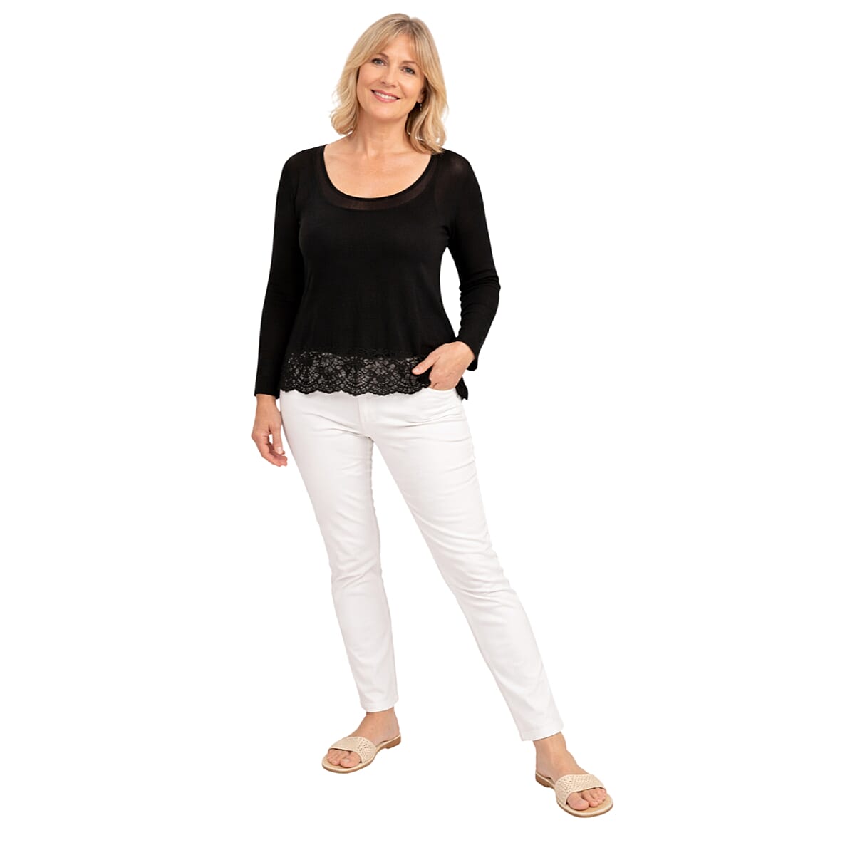 Pure And Nature Crochet Detail Scoop Neck Jumper (Size S, 8 to 10) - Black V32518122 0