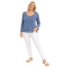 Pure And Nature Crochet Detail Scoop Neck Jumper (Size XL, 20 to 22) - Denim