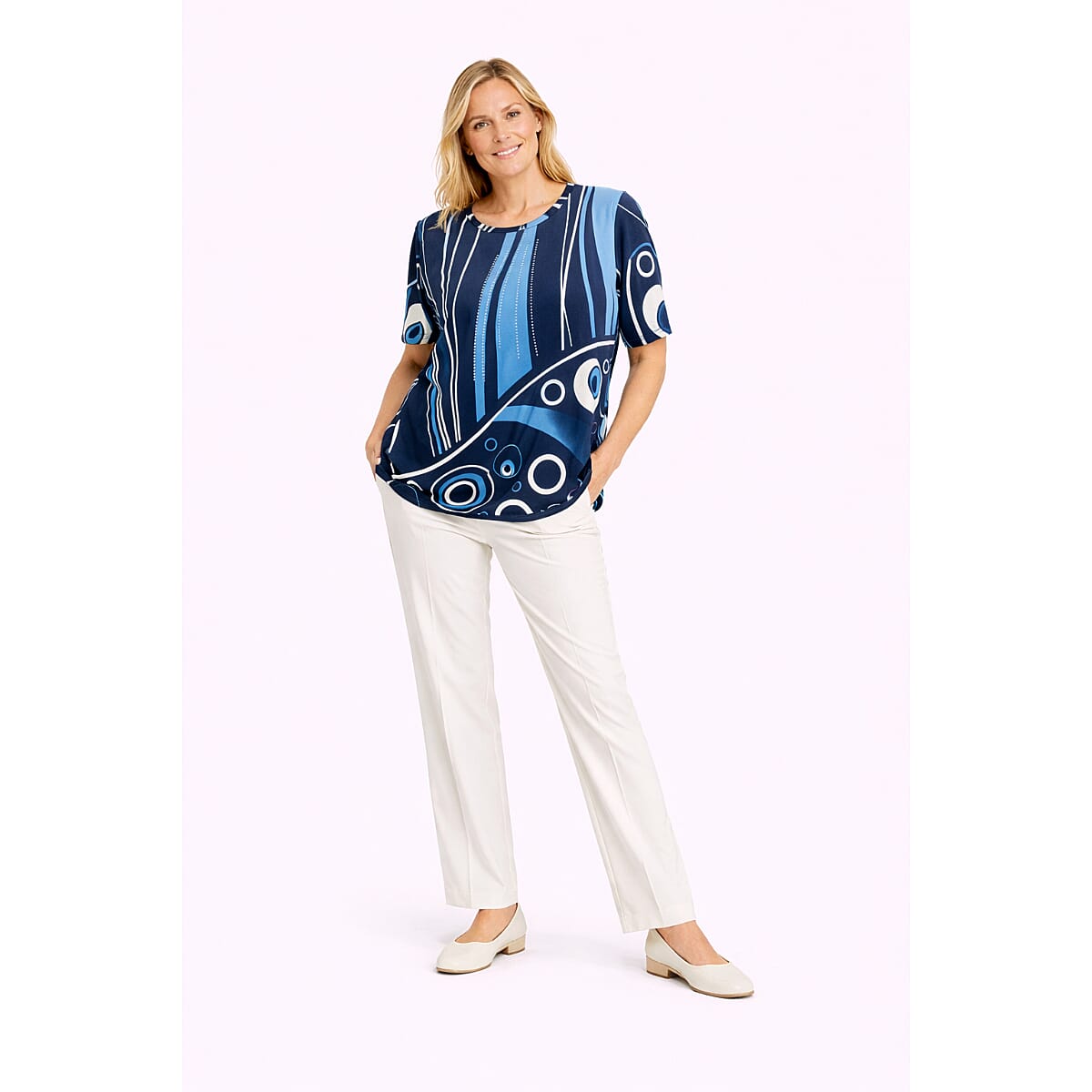 Pure And Natural Ladies Printed Top (Size 16 to 18) - Blue V32516296 0