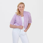 Pure And Natural Made In Uk Edge To Edge Pointelle Knit Cardigan (Size S-M, 8 to 14) - Pale Lilac