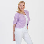 Pure And Natural Made In Uk Edge To Edge Pointelle Knit Cardigan (Size S-M, 8 to 14) - Pale Lilac