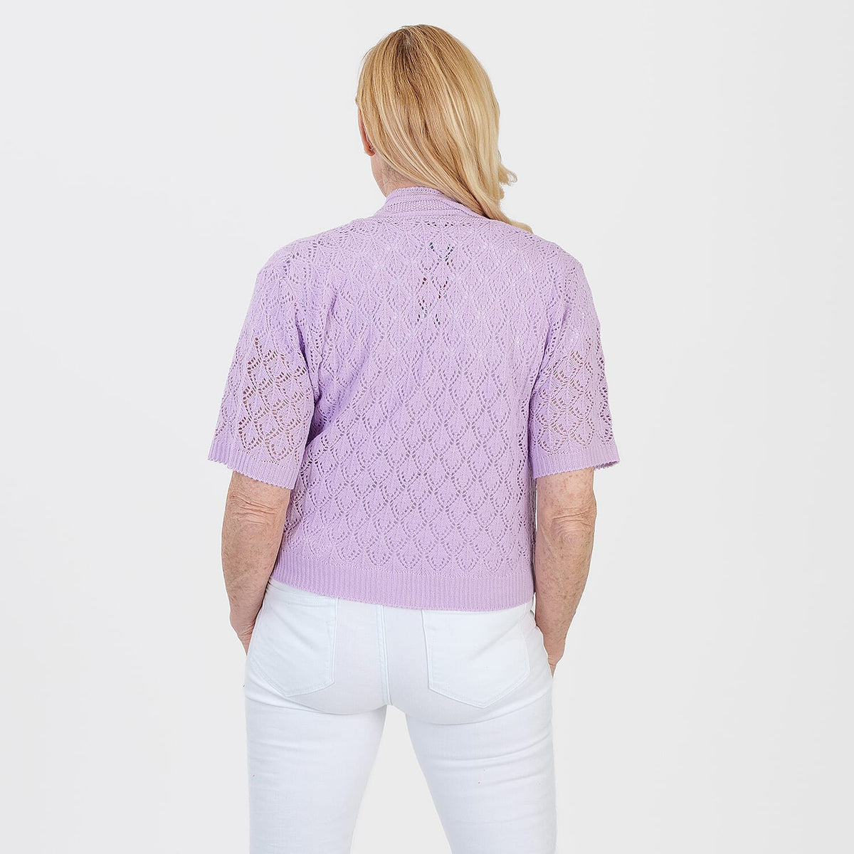 Pure And Natural Made In Uk Edge To Edge Pointelle Knit Cardigan (Size S/M, 8 to 14) - Pale Lilac V32594542 2