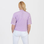 Pure And Natural Made In Uk Edge To Edge Pointelle Knit Cardigan (Size S-M, 8 to 14) - Pale Lilac