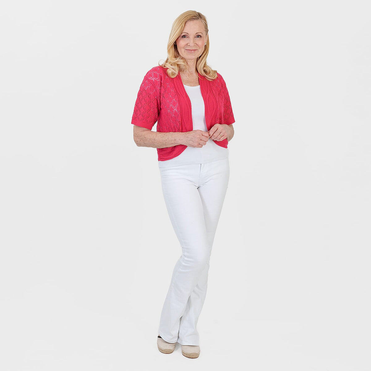 Pure And Natural Made In Uk Edge To Edge Pointelle Knit Cardigan (Size S/M, 8 to 14) - Strawberry Red V32606352 0