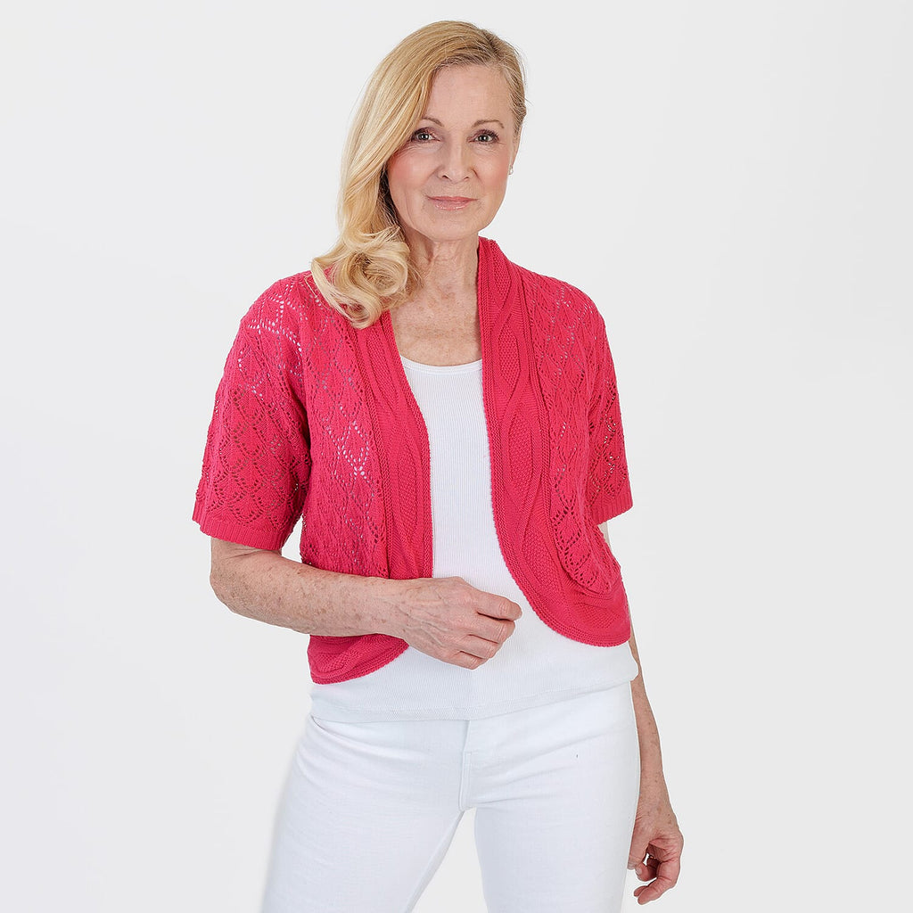 Pure And Natural Made In Uk Edge To Edge Pointelle Knit Cardigan (Size S-M, 8 to 14) - Strawberry Red