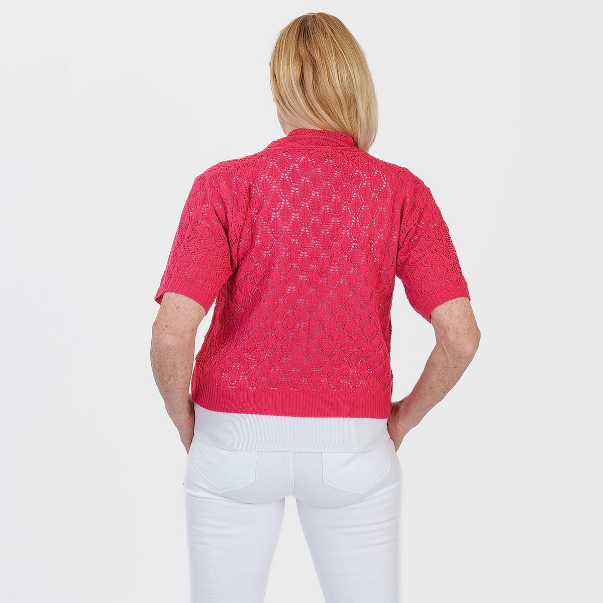 Pure And Natural Made In Uk Edge To Edge Pointelle Knit Cardigan (Size S/M, 8 to 14) - Strawberry Red V32606352 2