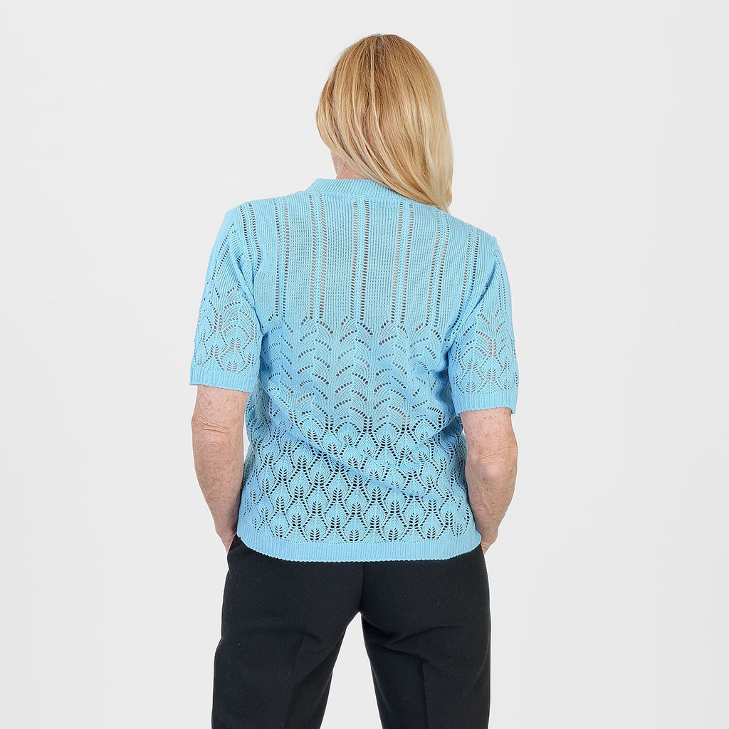 Pure And Natural Made In Uk Eyelet Knit Crew Neck Jumper (Size L-XL, 16 to 22) - Sky Blue