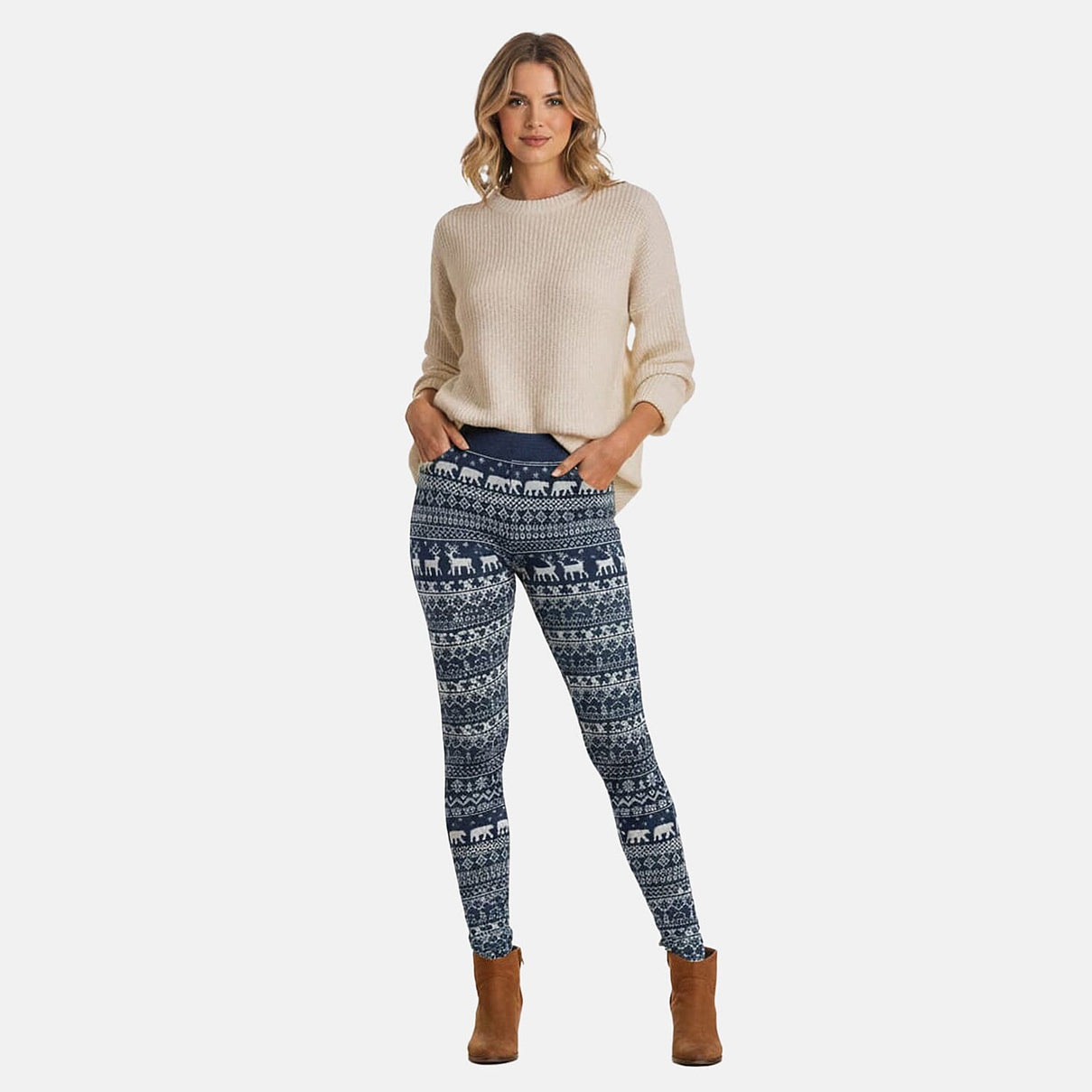 Pure And Natural Super Soft Christmas Fleece Leggings (Size L/XL) - Purple &amp; Navy 8313935 0