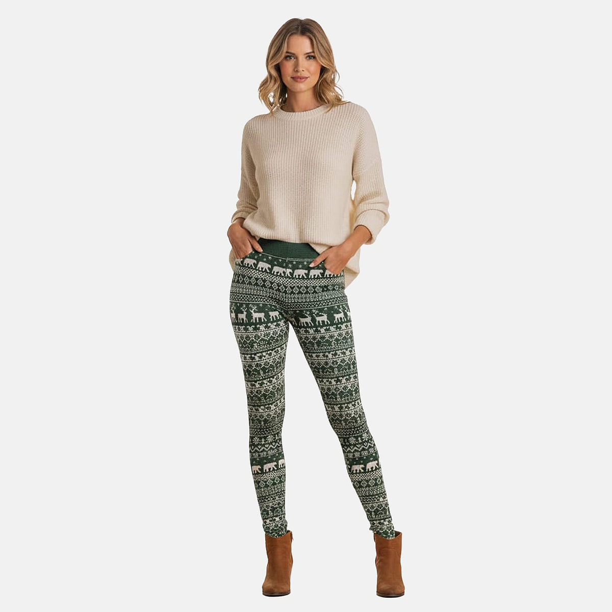 Pure And Natural Super Soft Christmas Fleece Leggings (Size M/L) - Green 8313931 0