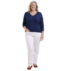 Pure And Natural V-Neck Cable Jumper (Size L, Fit 16 to 18) - Blue