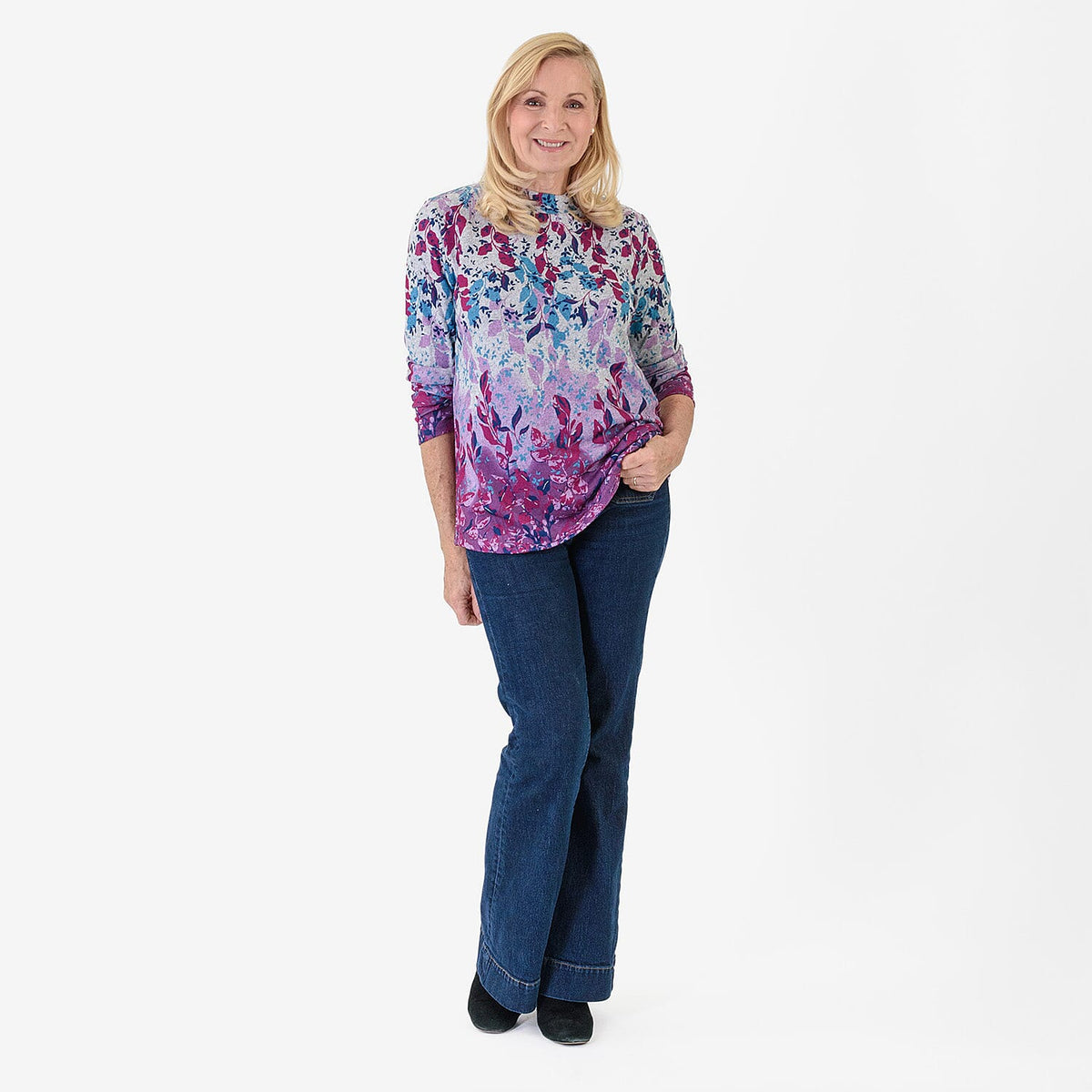 Pure And Natural Women's Turtle Neck Long Sleeve Jersey Top (Size L) - Grey, Purple &amp; Blue 8123024 0