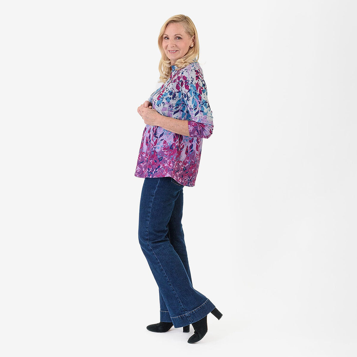 Pure And Natural Women's Turtle Neck Long Sleeve Jersey Top (Size L) - Grey, Purple &amp; Blue 8123024 1