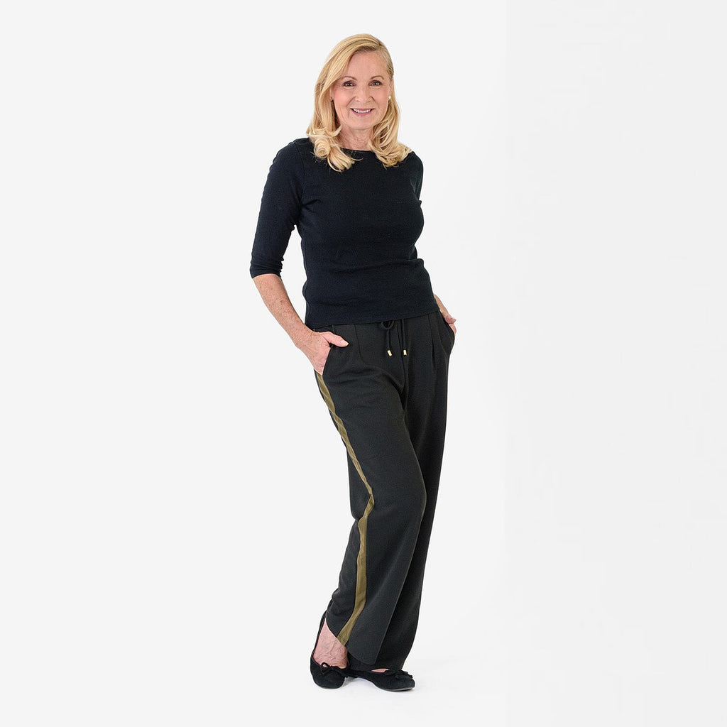 Pure And Natural Women's Wide Leg Track Pants With Contrast Stripe (Size S) - Black & Khaki