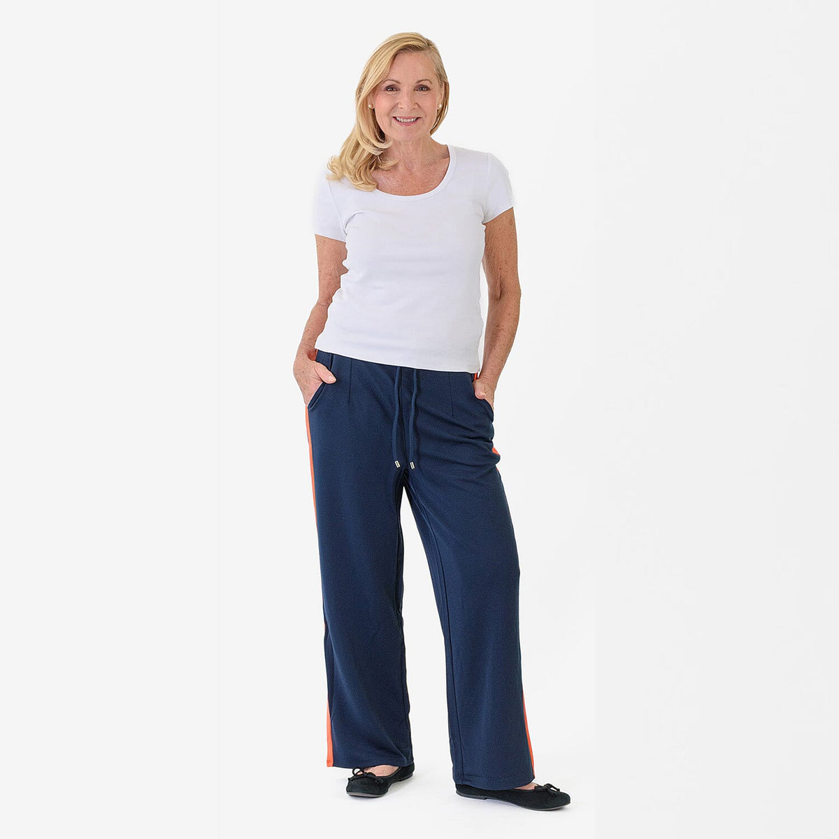 Pure And Natural Women's Wide Leg Track Pants With Contrast Stripe (Size 16-18) - Blue &amp; Orange V32557727 0