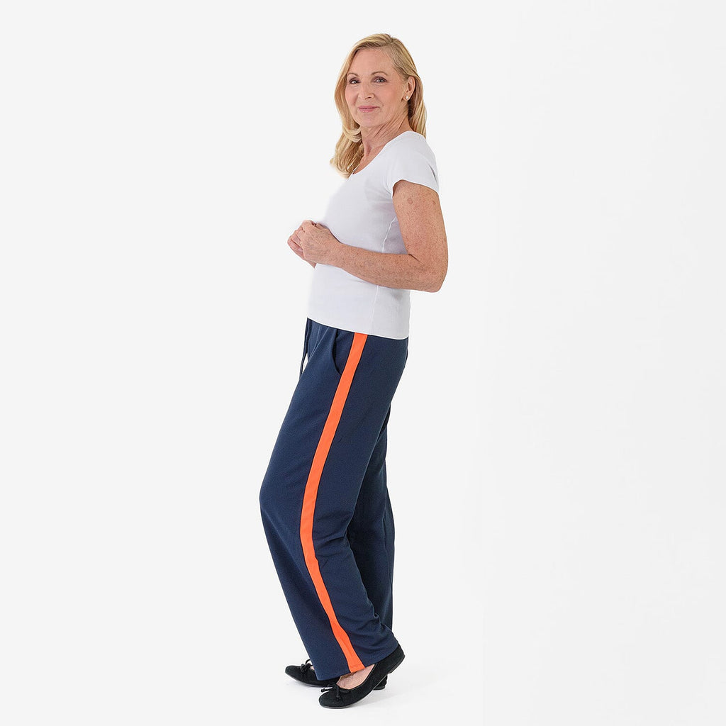 Pure And Natural Women's Wide Leg Track Pants With Contrast Stripe (Size XL) - Blue & Orange