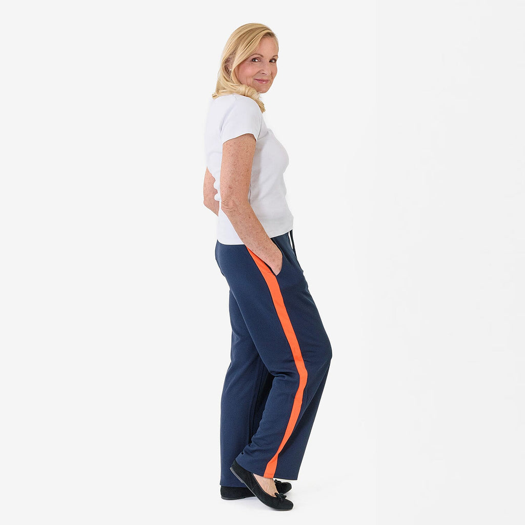 Pure And Natural Women's Wide Leg Track Pants With Contrast Stripe (Size XL) - Blue & Orange
