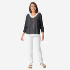 Nova of London Double Layer Cotton Top with Detachable Necklace (One Size) - Charcoal