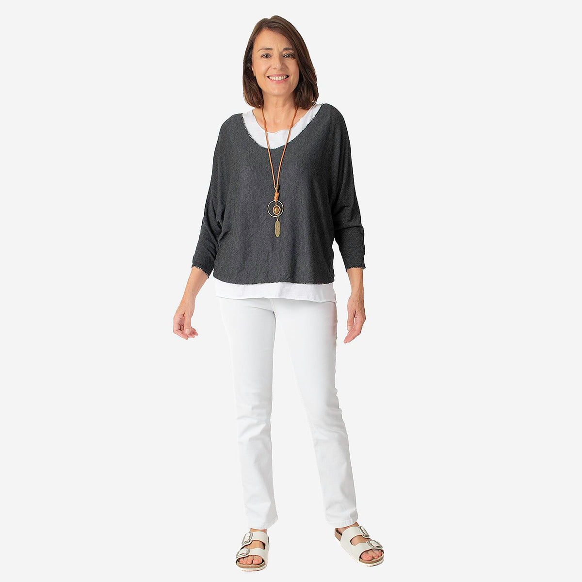 Pure Cotton Double Layer Women's Top with Necklace 7731332 1