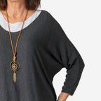 Nova of London Double Layer Cotton Top with Detachable Necklace (One Size) - Charcoal