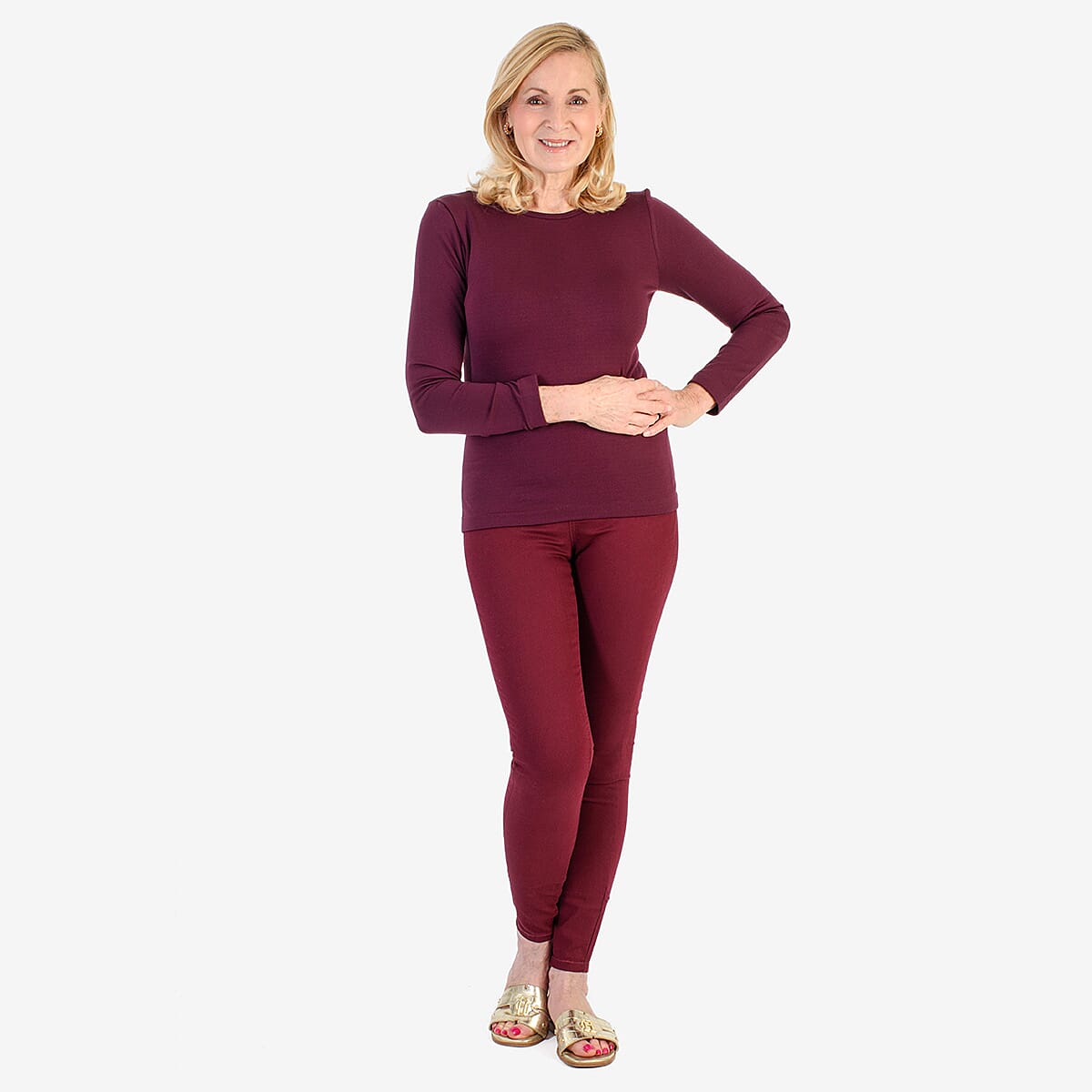 Pure &amp; Natural Round Neck Fleece Lined Top (Size L) - Burgundy V32530283 0