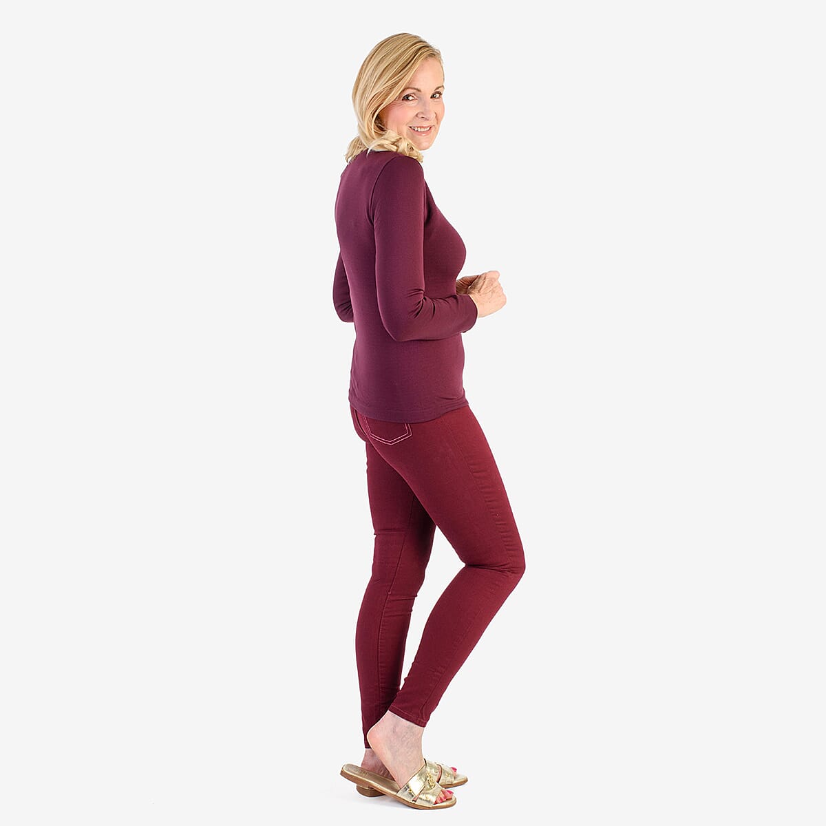 Pure &amp; Natural Round Neck Fleece Lined Top (Size L) - Burgundy V32530283 4