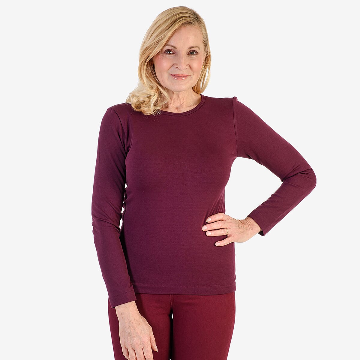 Pure &amp; Natural Round Neck Fleece Lined Top (Size L) - Burgundy V32530283 5